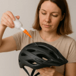 Woman cleaning a helmet